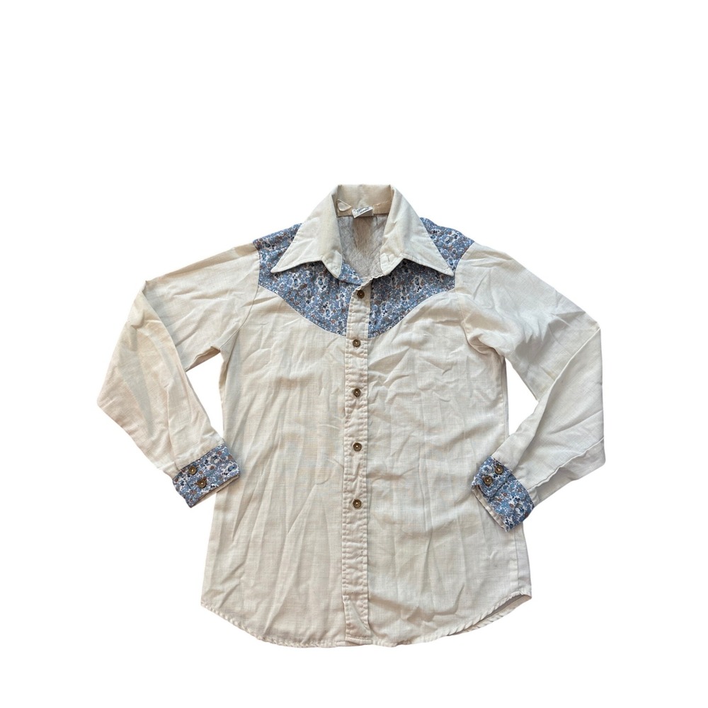 Kennington Button Down Women‎ Cream Vintage Western Mickey Mouse SIZE M
